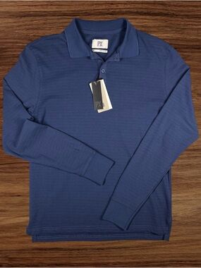 PX Men’s Washed Navy Long Sleeve Polo Shirt. Medium